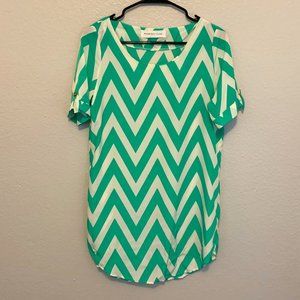 Peach Love Cream Green Chevron Mini Dress Small